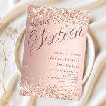 Rose Gold Drehbuch moderne Sweet 16 Einladung<br><div class="desc">Eine moderne süße 16 Einladung. Rose goldener Farbverlauf und das Wort Sechzehn mit großen Buchstaben geschrieben. Dekoriert mit Imitaten Glitzern,  Konfetti. Personalisieren und fügen Sie einen Namen und Party-Details hinzu.</div>