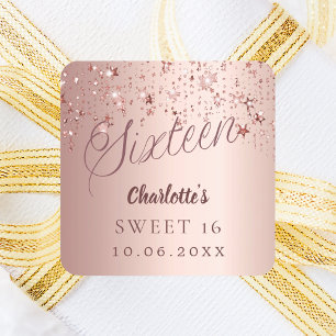 Rose Gold Drehbuchstars Sweet 16 Quadratischer Aufkleber