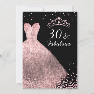 Rose Gold Dress Black 30 & Fabulous 30. Geburtstag Einladung