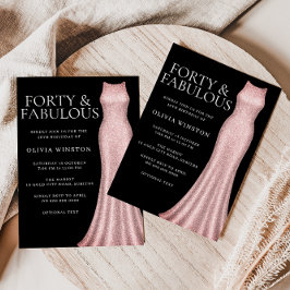 Rose Gold Dress Black 40. Geburtstag Party Einladung