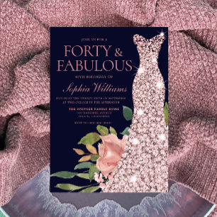 Rose Gold Dress Blush Blume Marine 40. Geburtstag Einladung