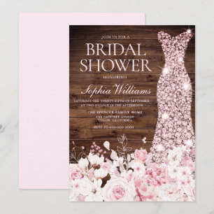 Rose Gold Dress Blush Blume Rustikales Brautparty Einladung