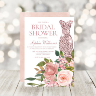 Rose Gold Dress & Blush Pink Blume Brautparty Einladung