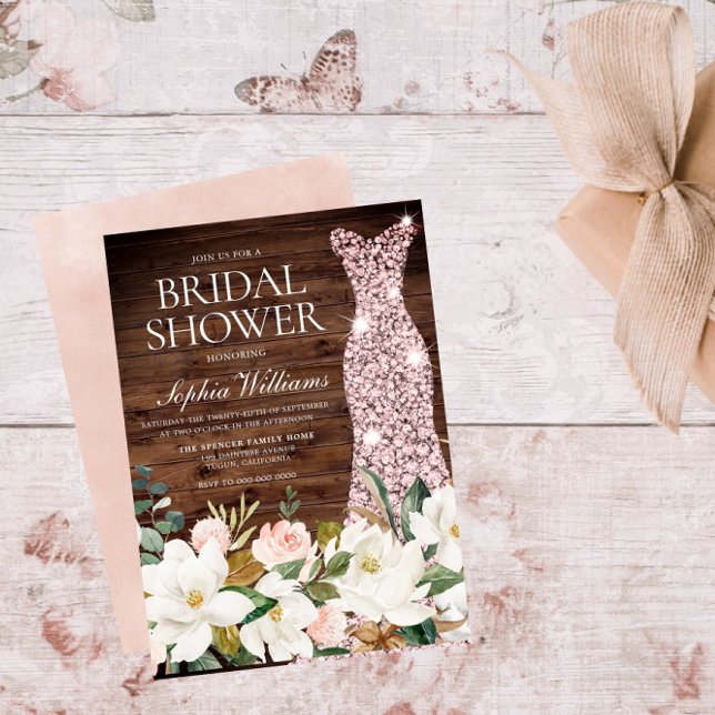 Rose Gold Dress Blush Weiß Rustikales Brautparty Einladung (Von Creator hochgeladen)