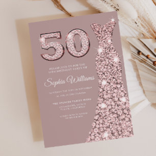 Rose Gold Dress Dusty Pink 50. Geburtstag Einladung
