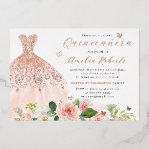 Rose Gold Dress Elegante Blush Bloral Butterfly Folieneinladung
