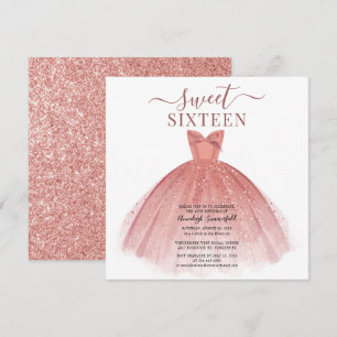 Rose Gold Dress Glitzer Sweet 16 Geburtstag Einladung