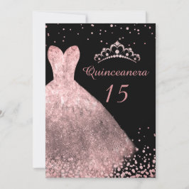 Rose Gold Dress Gown Black Quinceanera Party 15. Einladung