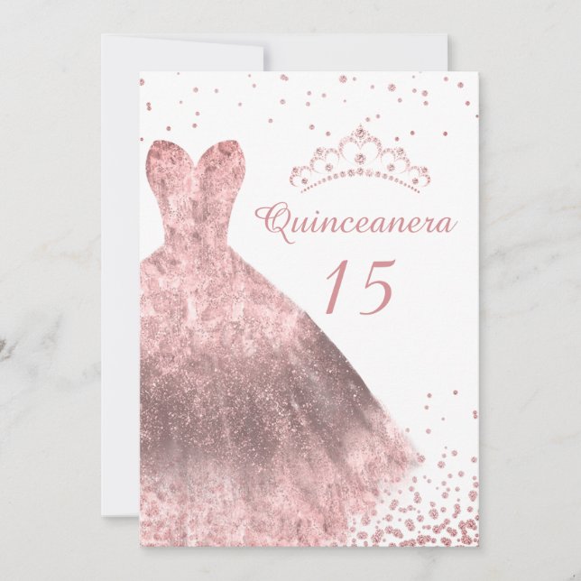 Rose Gold Dress Gown Quinceanera Party 15. Einladung (Vorderseite)