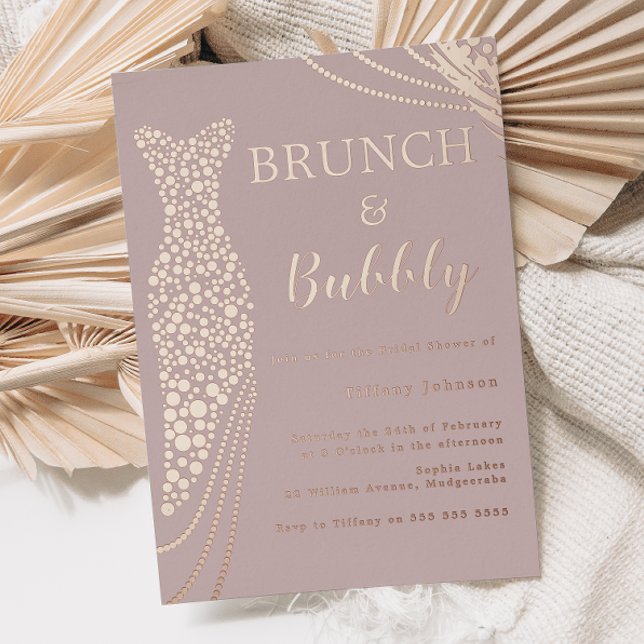 Rose Gold Dress Rosa Brautparty Brunch & Bubbly Folieneinladung (Von Creator hochgeladen)