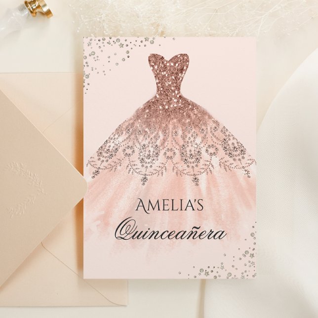 Rose Gold Dress Sparkle Quinceanera Einladung (Von Creator hochgeladen)