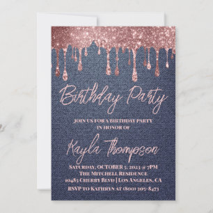Rose Gold Drift Denim Anniversaire Fête Invitation