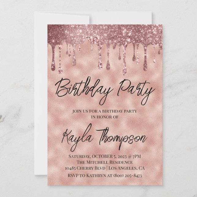 Rose Gold Drift Invitation de fête d'anniversaire (Devant)