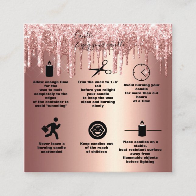 Rose Gold Drilling Glitzer Candle Care Quadratische Visitenkarte (Vorderseite)