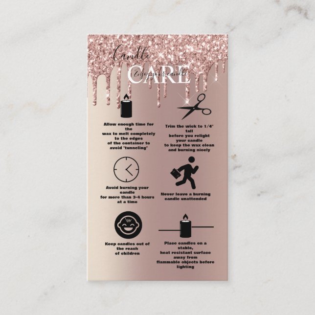 Rose Gold Drilling Glitzer Candle Care Visitenkarte (Vorderseite)