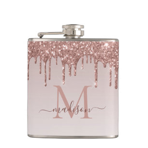 Rose Gold Drilling Glitzer Modernes Sparkle Monogr Flachmann
