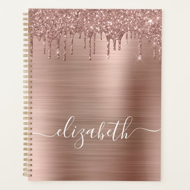Rose Gold Drilling Glitzer Personalisiert Planer (Vorderseite)