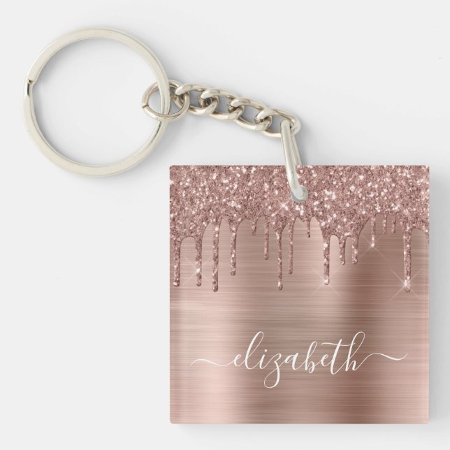 Rose Gold Drilling Glitzer Personalisiert Schlüsselanhänger (Vorderseite)