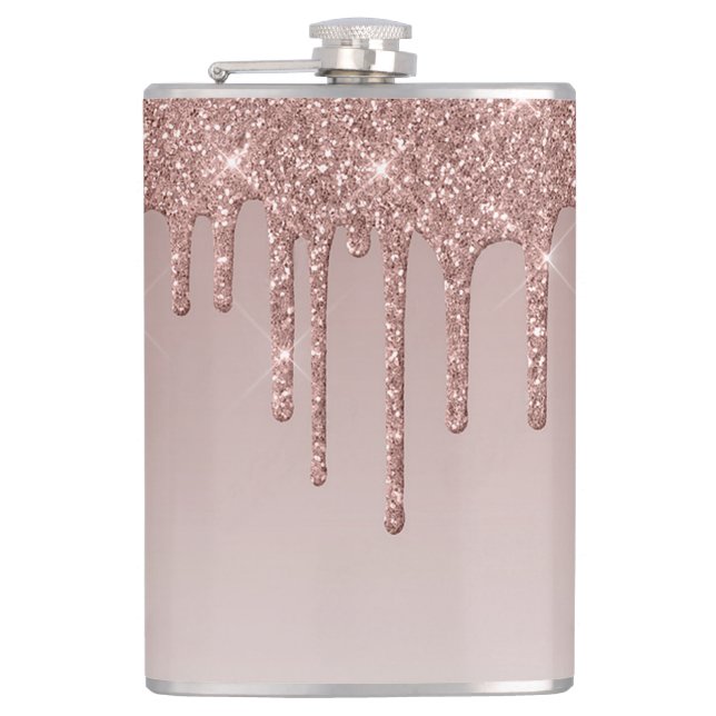 Rose Gold Dripping Glasseim Flachmann (Vorderseite)