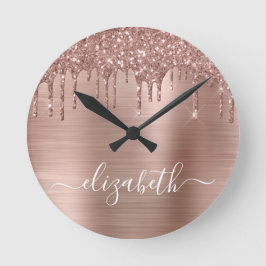 Rose Gold Dripping Glitter Personalized Runde Wanduhr