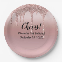 Rose Gold Dripping Glitzer 21. Geburtstag Pappteller