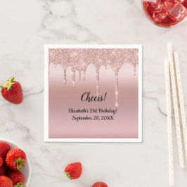 Rose Gold Dripping Glitzer 21. Geburtstag Serviette