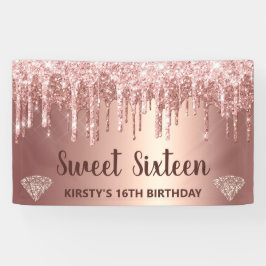 Rose Gold Dripping Glitzer & Diamond Sweet 16 Banner