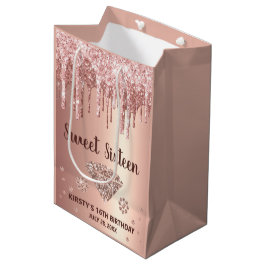 Rose Gold Dripping Glitzer & Diamond Sweet 16 Mittlere Geschenktüte