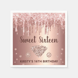 Rose Gold Dripping Glitzer & Diamond Sweet 16 Serviette