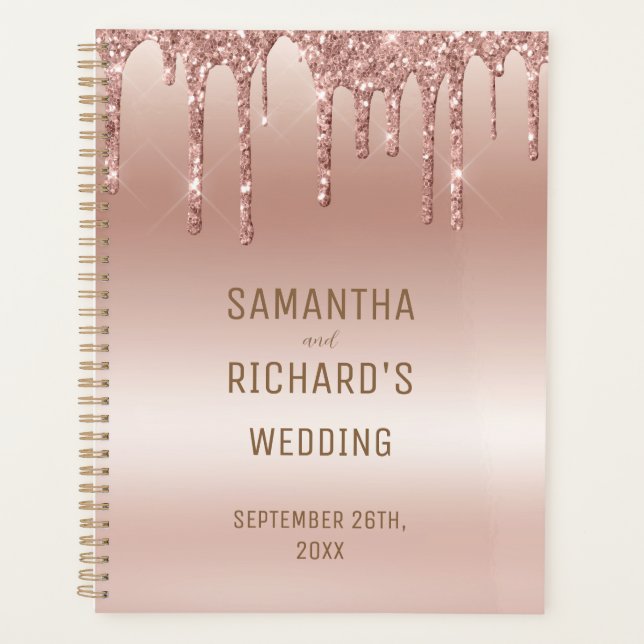 Rose Gold Dripping Glitzer Metallic Wedding Planer (Vorderseite)