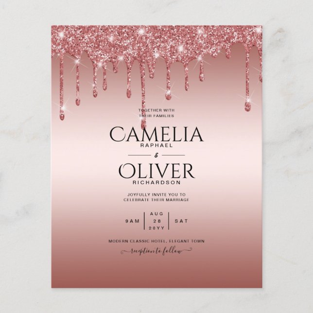 Rose Gold Dripping Glitzer Moderne Hochzeit Einlad Flyer (Vorne)
