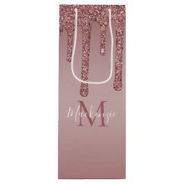 Rose Gold Dripping Glitzer Monogram Geschenktüte Für Weinflaschen