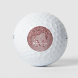 Rose Gold Dripping Glitzer Monogram Golfball