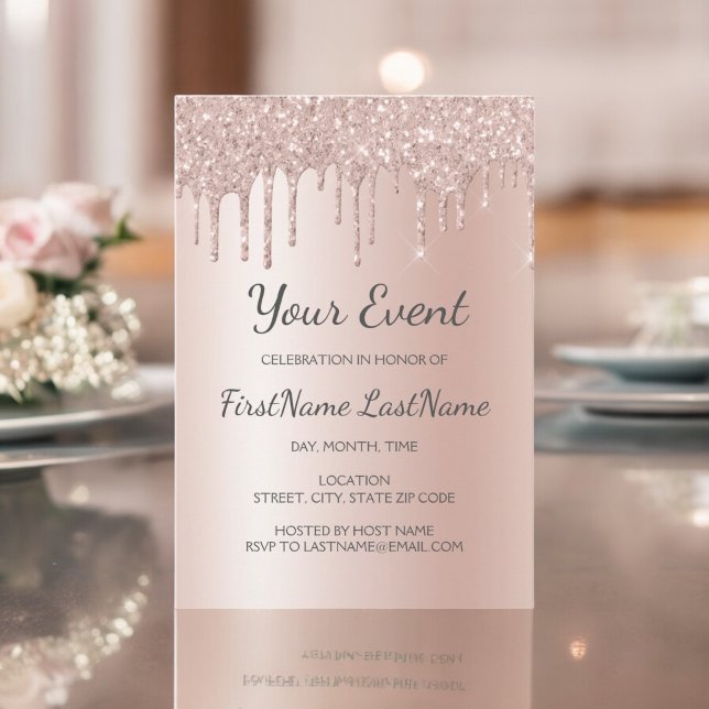 Rose Gold Dripping Glitzer Sweet 16 Brautparty Einladung (Von Creator hochgeladen)