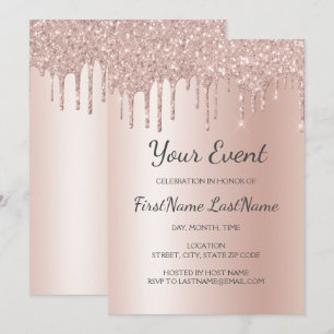 Rose Gold Dripping Glitzer Sweet 16 Brautparty Einladung