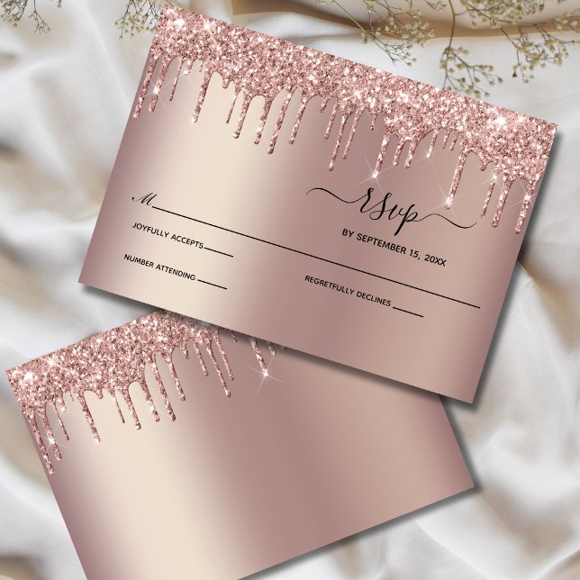 Rose Gold Dripping Glitzer Tropfen Elegante Hochze RSVP Karte (Rose Gold Dripping Glitter Wedding RSVP card )