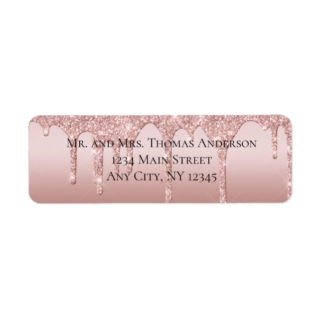 Rose Gold Dripping Glitzer Wedding Rücksendeadress (Vorne)