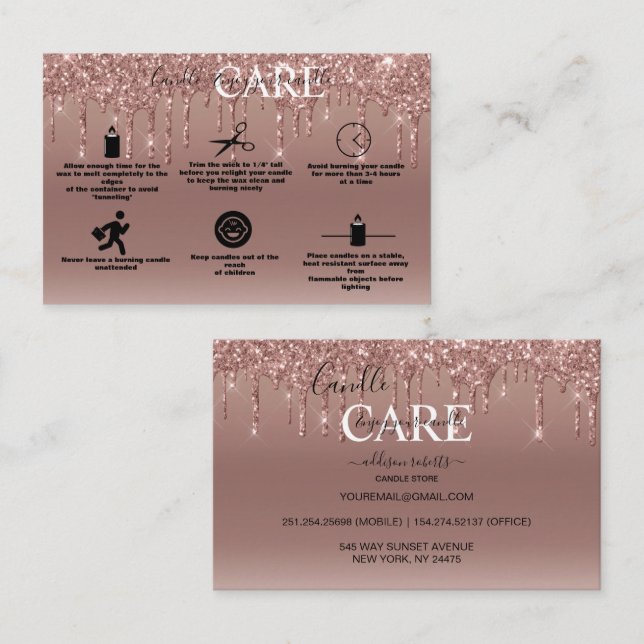Rose Gold Driving Glitzer Candle Care Business C Visitenkarte (Vorne/Hinten)