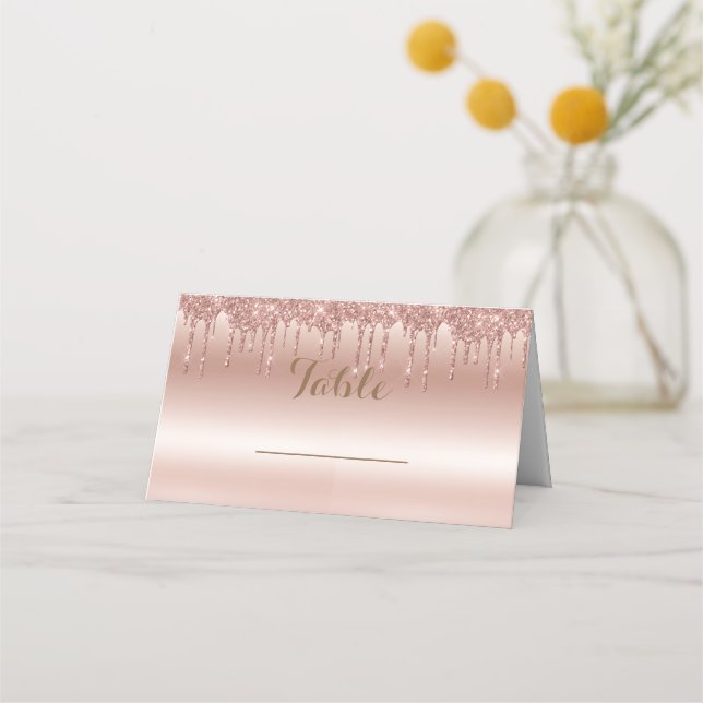 Rose Gold Driving Glitzer Metallic Shine Platzkarte (Vorderseite)