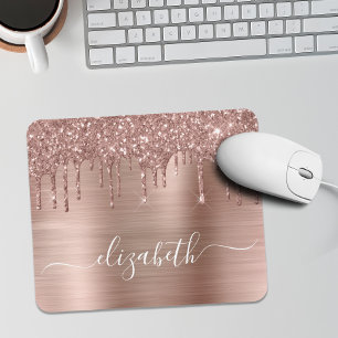 Rose Gold Driving Glitzer Monogram Mouse Pad Mousepad