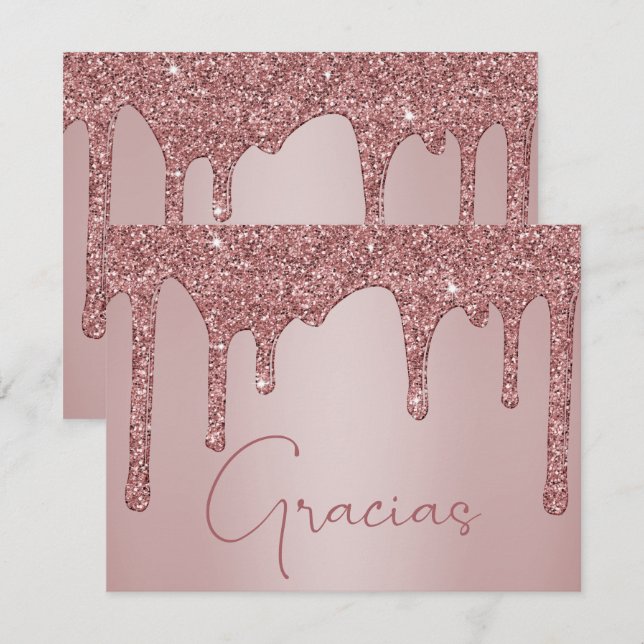 Rose Gold Driving Glitzer Quinceanera Gracias Dankeskarte (Vorne/Hinten)