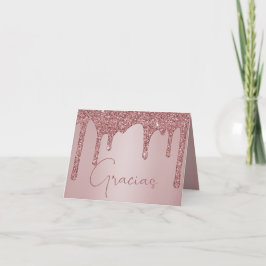 Rose Gold Driving Glitzer Quinceanera Gracias Dankeskarte