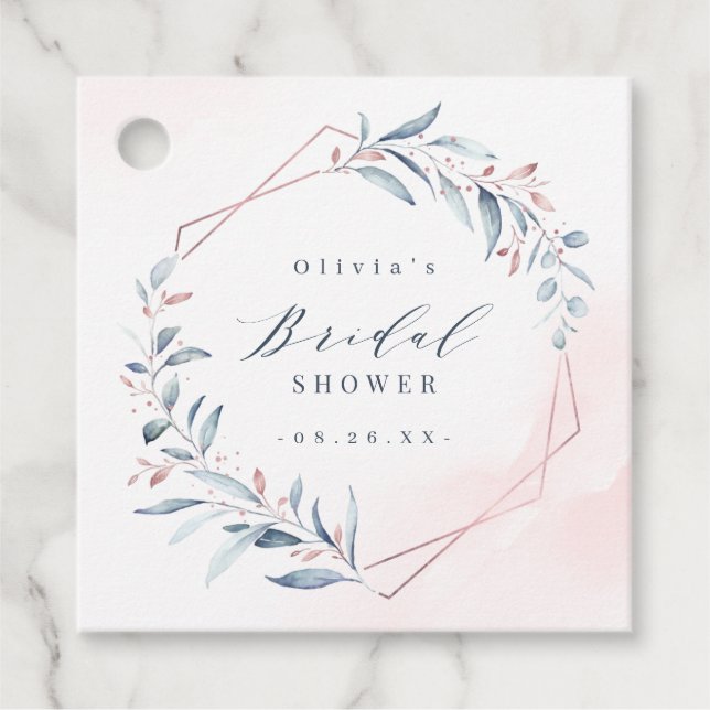 Rose Gold Dusty Blue Greenery Brautparty Geschenkanhänger (Vorderseite)