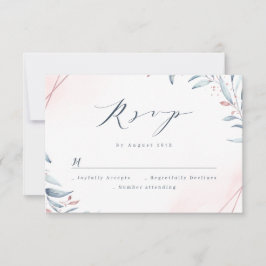 Rose Gold Dusty Blue Greenery Geometric Wedding RSVP Karte