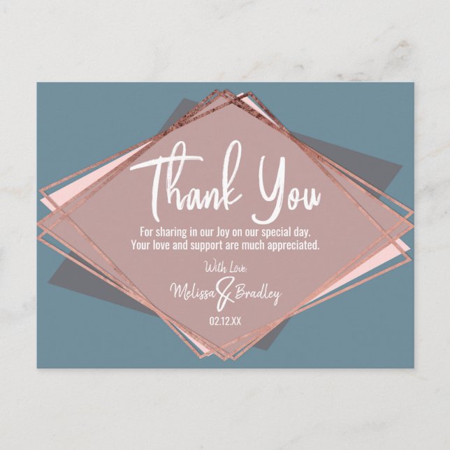 Rose Gold Dusty Blue Mauve Geometric Vielen Dank Postkarte (Vorderseite)