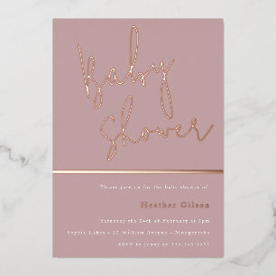 Rose Gold Dusty Mauve Pink Moderne Babydusche Folieneinladung