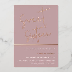Rose Gold Dusty Mauve Pink Moderne Süße 16 Folieneinladung