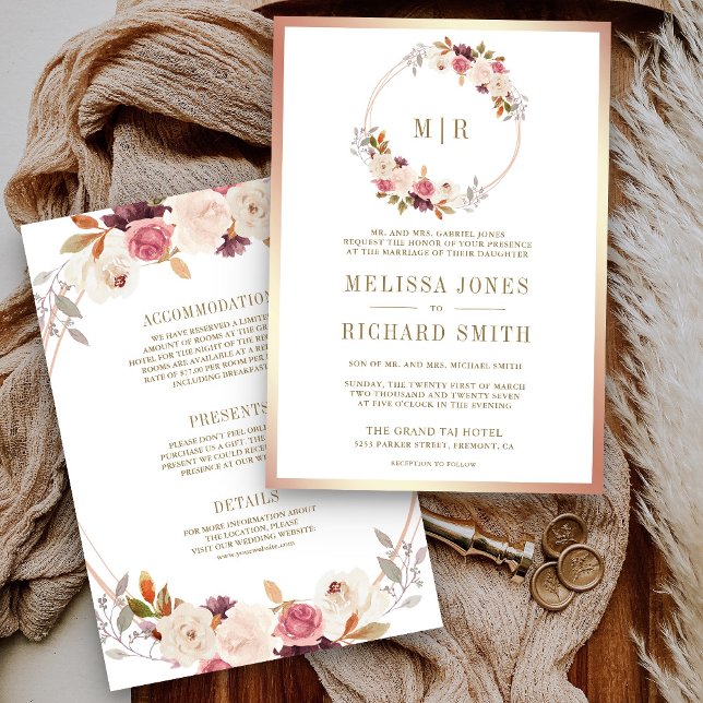 Rose Gold Dusty Pink Blüte Alles in einer Hochzeit Einladung (Von Creator hochgeladen)