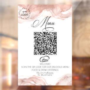 *~* Rose Gold Eatery Diner Food Logo QR  Fensteraufkleber