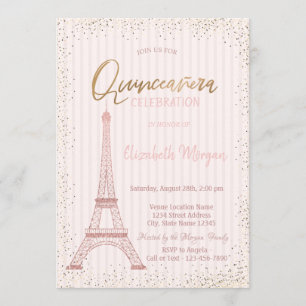 Rose Gold Eiffelturm Konfetti Streifen Quinceanera Einladung